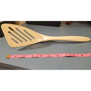 Hutzler Nylon Plastic Reinforced Cream Color Angled Slotted Cooking Spatula #541